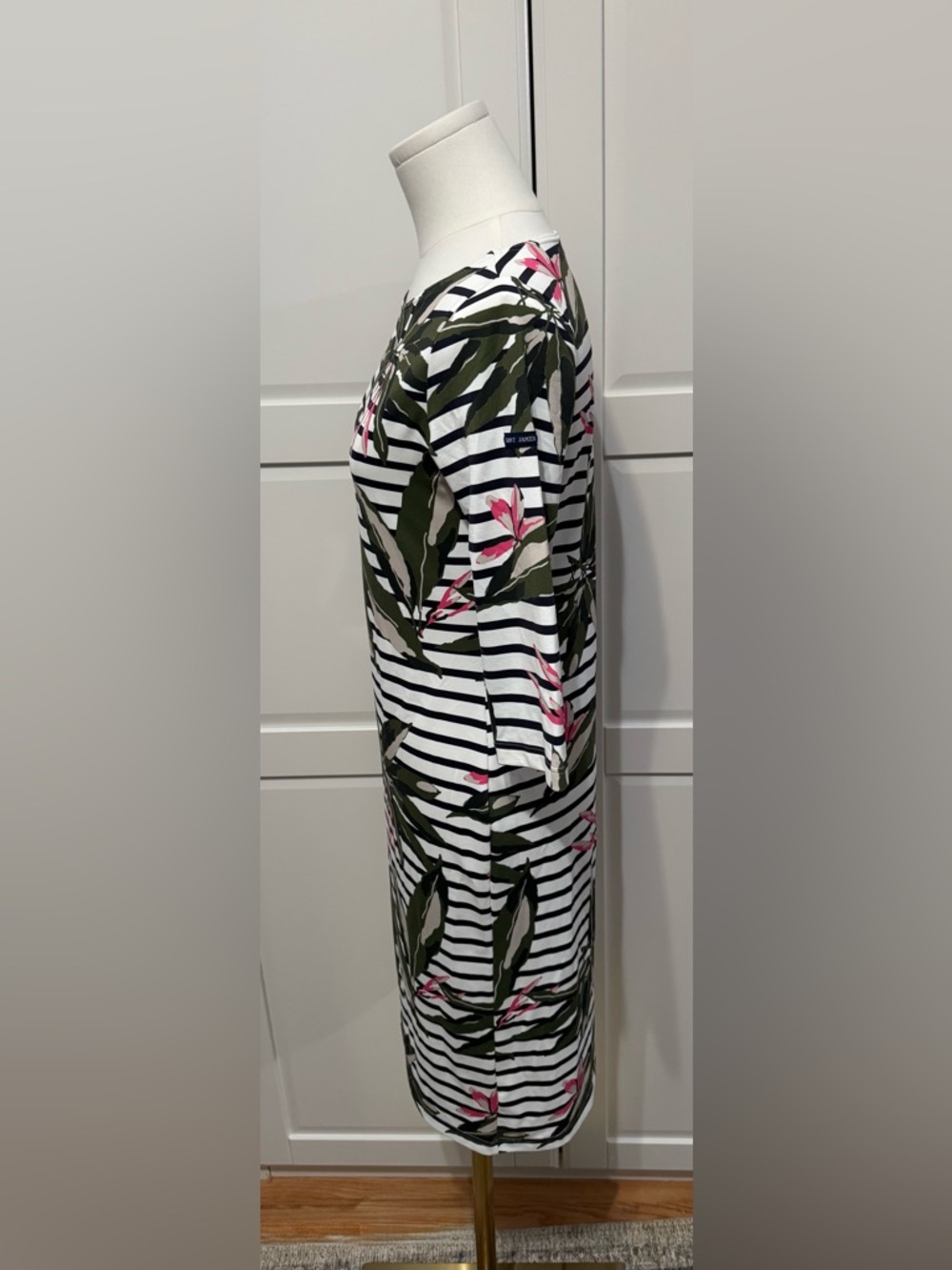Saint James White and Black Striped Floral Midi Boatneck Bodycon Dress Size:4 - Picture 3 of 7